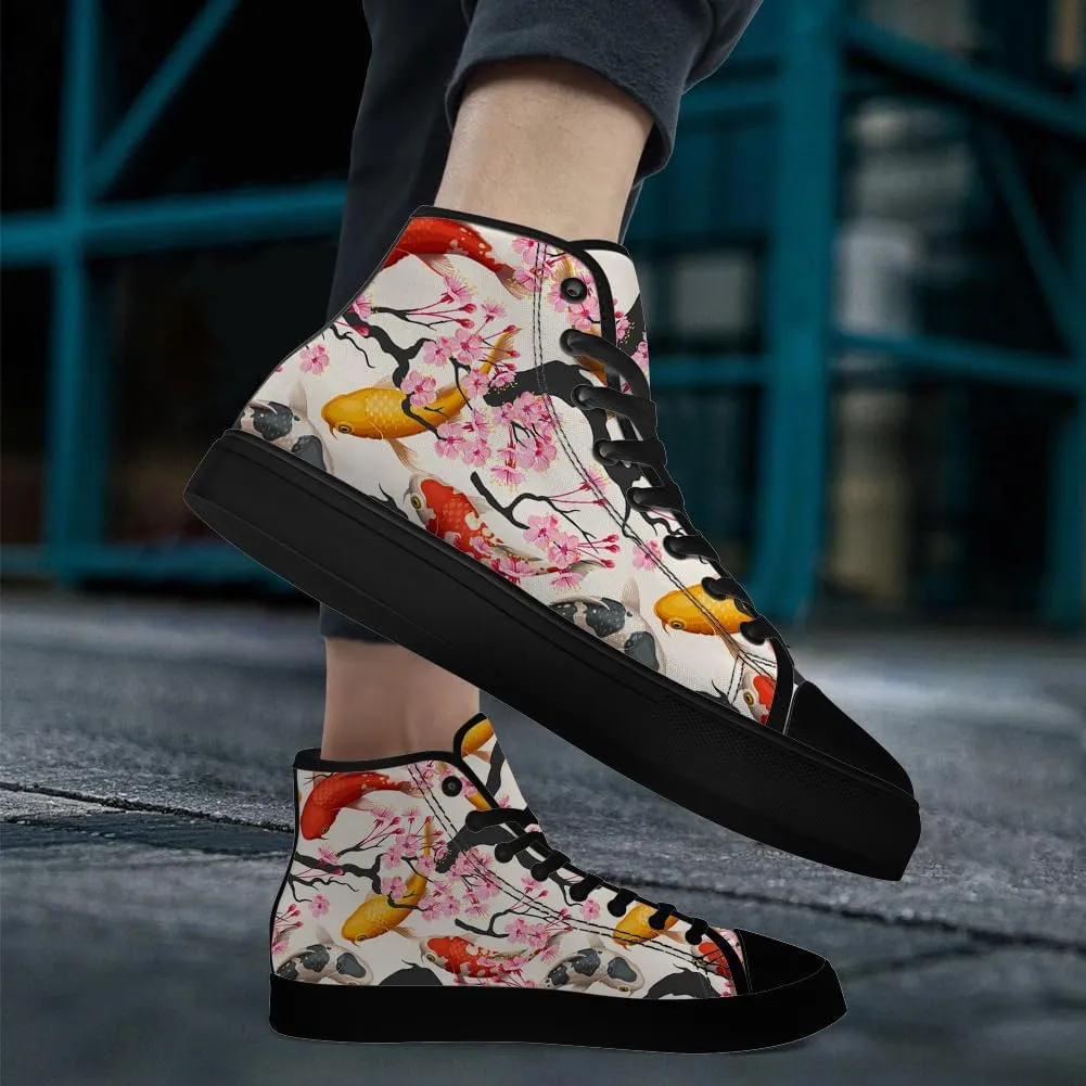 Carp High Top Canvas Shoes Mens Womens Fish High Top Sneakers Lace Up Casual Shoes Gifts for Men Women
