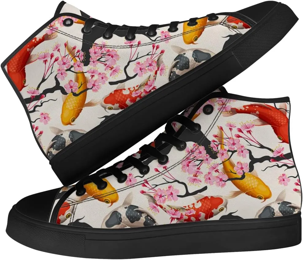 Carp High Top Canvas Shoes Mens Womens Fish High Top Sneakers Lace Up Casual Shoes Gifts for Men Women