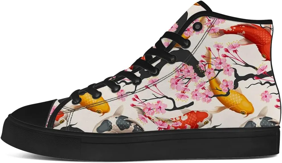 Carp High Top Canvas Shoes Mens Womens Fish High Top Sneakers Lace Up Casual Shoes Gifts for Men Women