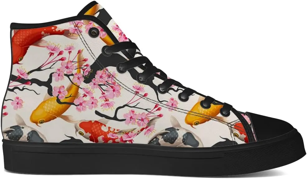 Carp High Top Canvas Shoes Mens Womens Fish High Top Sneakers Lace Up Casual Shoes Gifts for Men Women