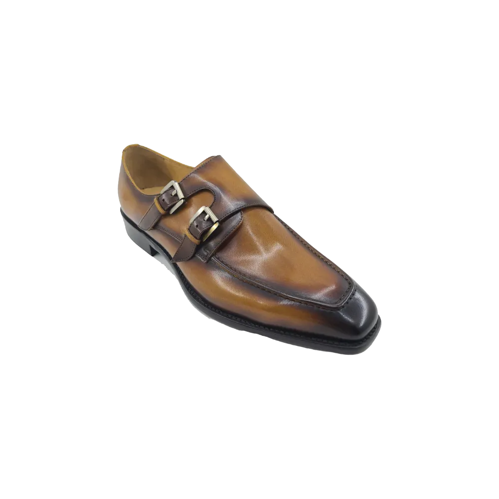 Carrucci Cognac Double Monk Straps Leather Shoe KS509-05