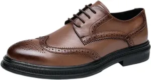 Casual Shoes for Men Leather Formal Shoes for Men Genuine Leather Men Brogues Lace Up Wedding Party Oxfords Brown Adult Dress Shoes Cow Leather Business Formal Footwear