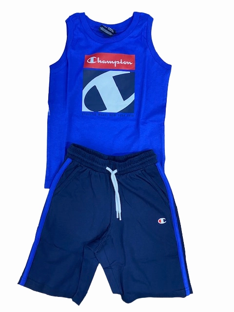 poor sealing Champion completino da ragazzo Legacy Graphic Canotta   Bermuda 306318 BS071 ETR bluette-navy
