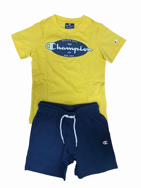 Quick-Dry Fabric Effortless Look Champion completino da ragazzo Legacy Graphic T-shirt + Bermuda 306314 YS043 MIY giallo-blu