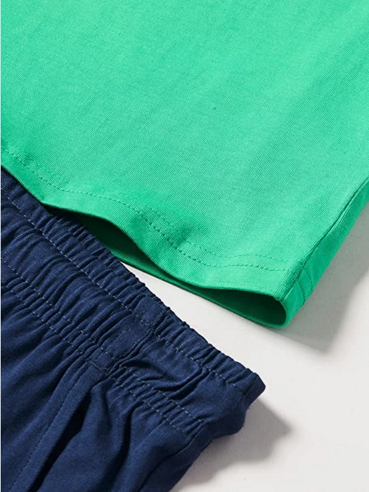 Champion completino da ragazzo Legacy Graphic T-shirt + Bermuda 306315 GS004 ELG verde-blu AntiPilling