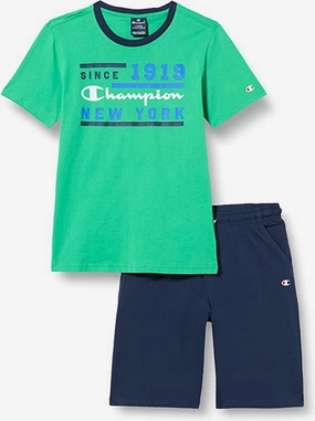 Trendy Vibes Wear Fresh Outfit Champion completino da ragazzo Legacy Graphic T-shirt   Bermuda 306315 GS004 ELG verde-blu