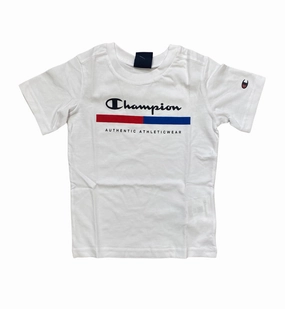 Travel Essential Sports Apparel Champion maglietta manica corta da ragazzo con stampa 306696 bianco