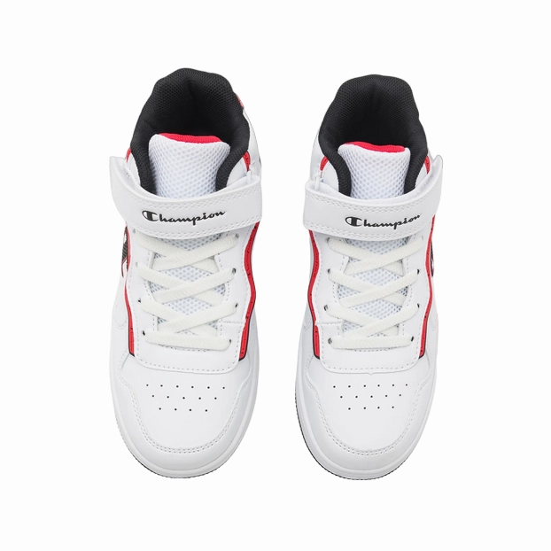 Champion scarpa sneakers alta da bambino Rebound Alter Mid S32724 WW012 bianco-nero-rosso Hyperglide Motion Fast pace