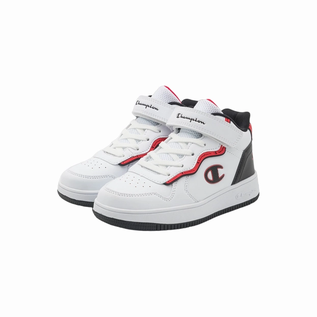 Champion scarpa sneakers alta da bambino Rebound Alter Mid S32724 WW012 bianco-nero-rosso plain - design shoes