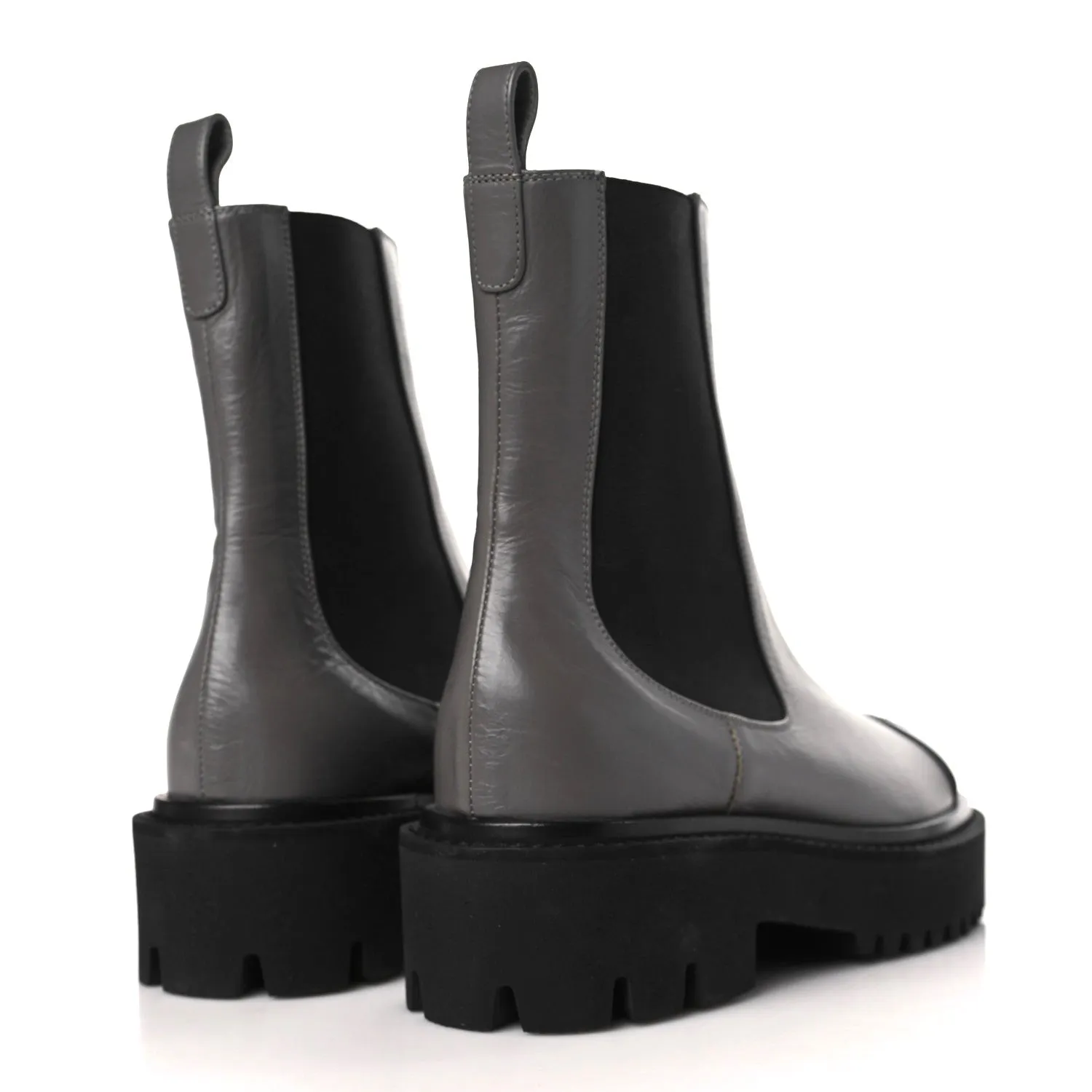 CHANEL CALFSKIN PATENT CAP TOE CC LOGO CHELSEA LEATHER BOOTS