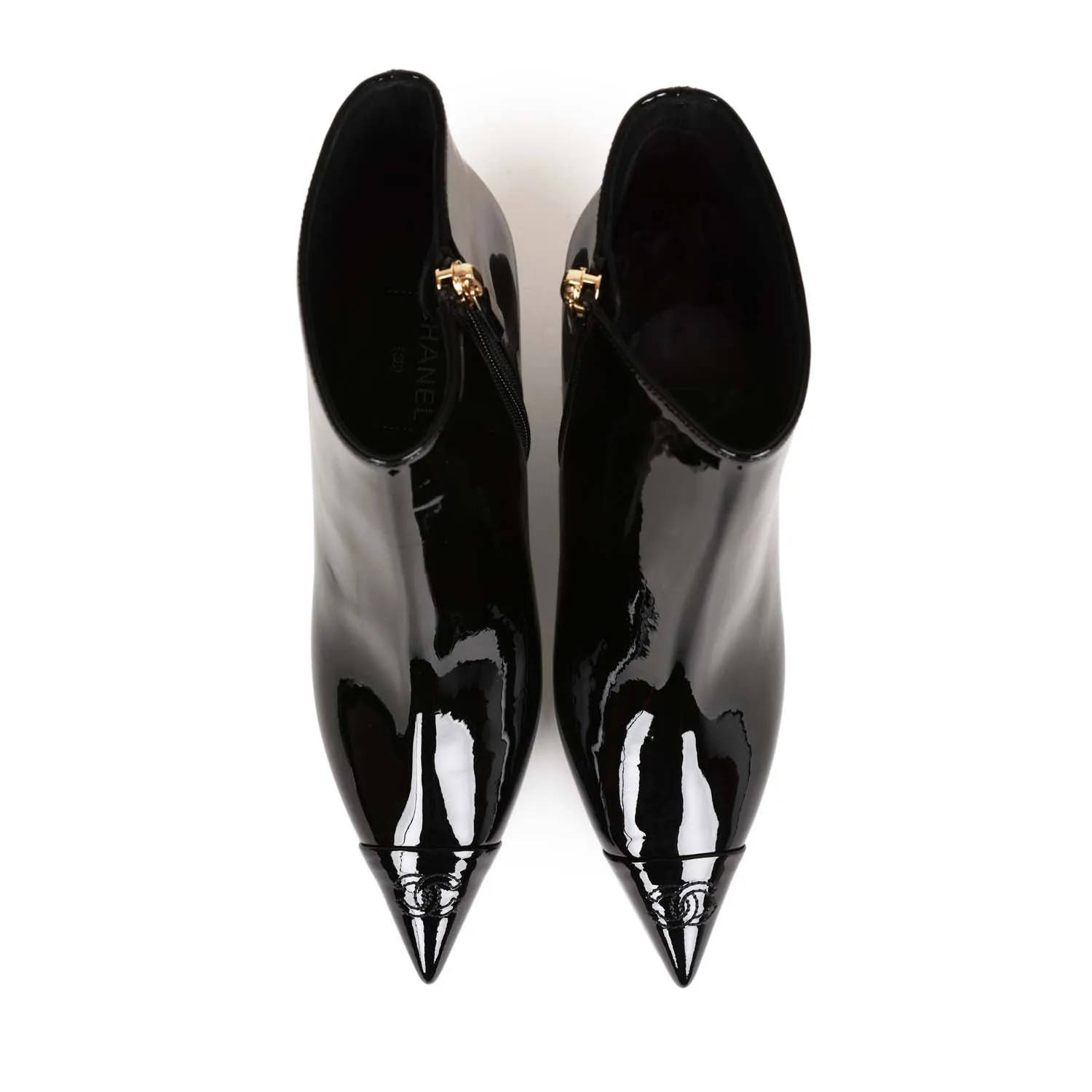Chanel CC Wedge Ankle Boots Black Patent Leather 36.5