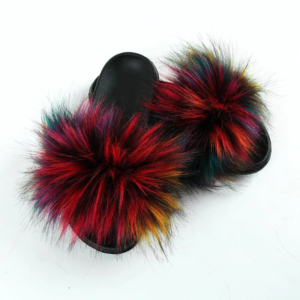 Chicvane Multicolor Fur Slides Shoes Home Furry Sleepers