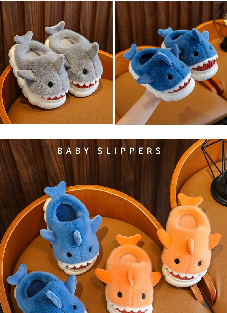 Children's Waterproof Cotton Slippers with Cute Shark Pattern - Non-Slip Indoor Footwear for Autumn and Winter