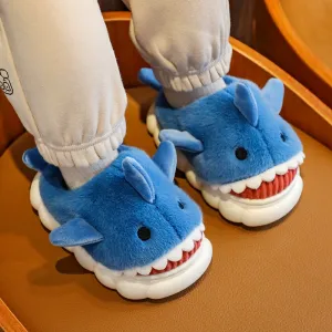 Children's Waterproof Cotton Slippers with Cute Shark Pattern - Non-Slip Indoor Footwear for Autumn and Winter