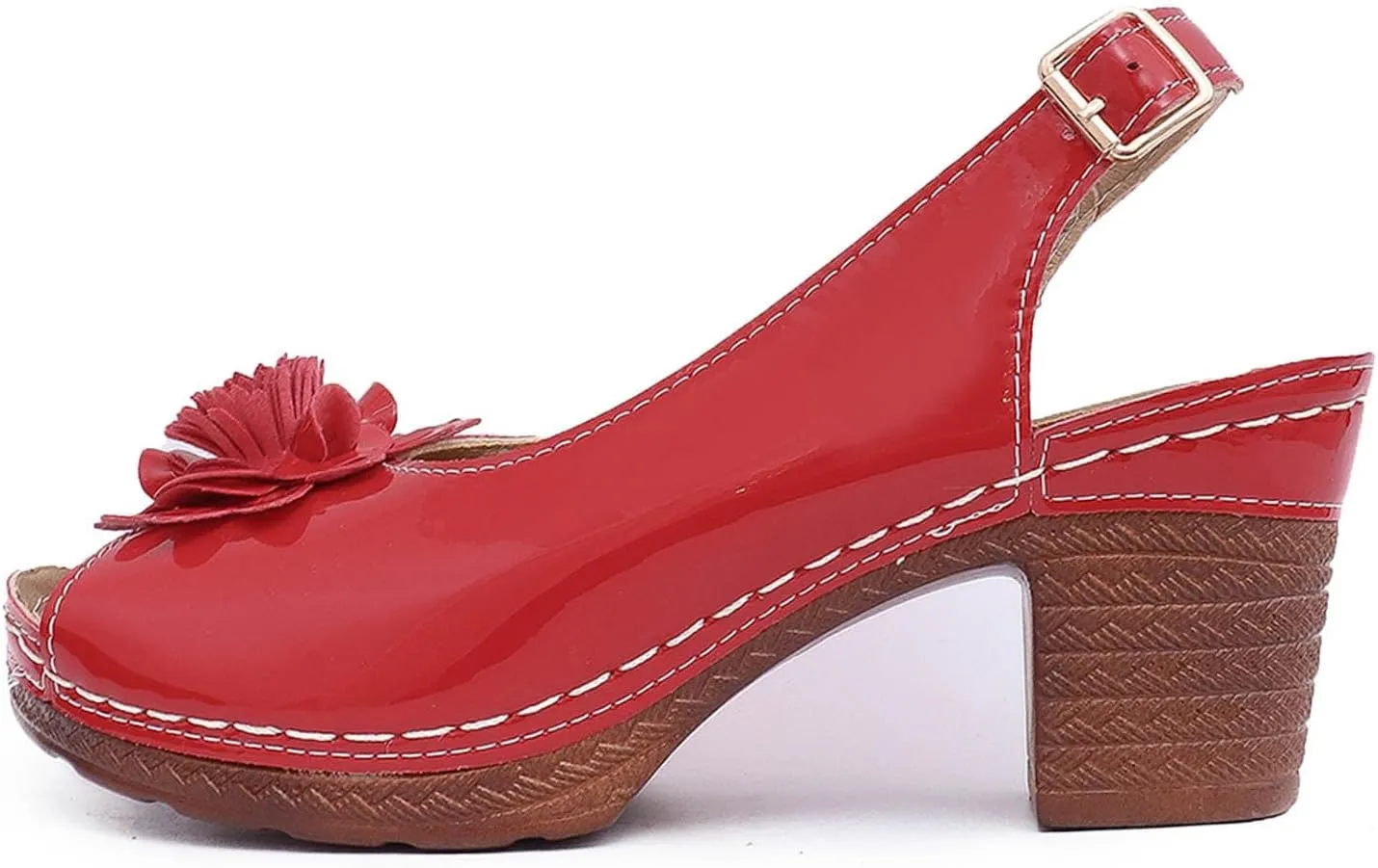 Chunky Sandals for Women 2025 Square Peep Toe Mule Sandals Adjustable Ankle Strap Buckle Shoes 3D Flowers Leather Vamp Bohemian Sandal Non-Slip Rubber Sole Travel Vacation Beach Shoes