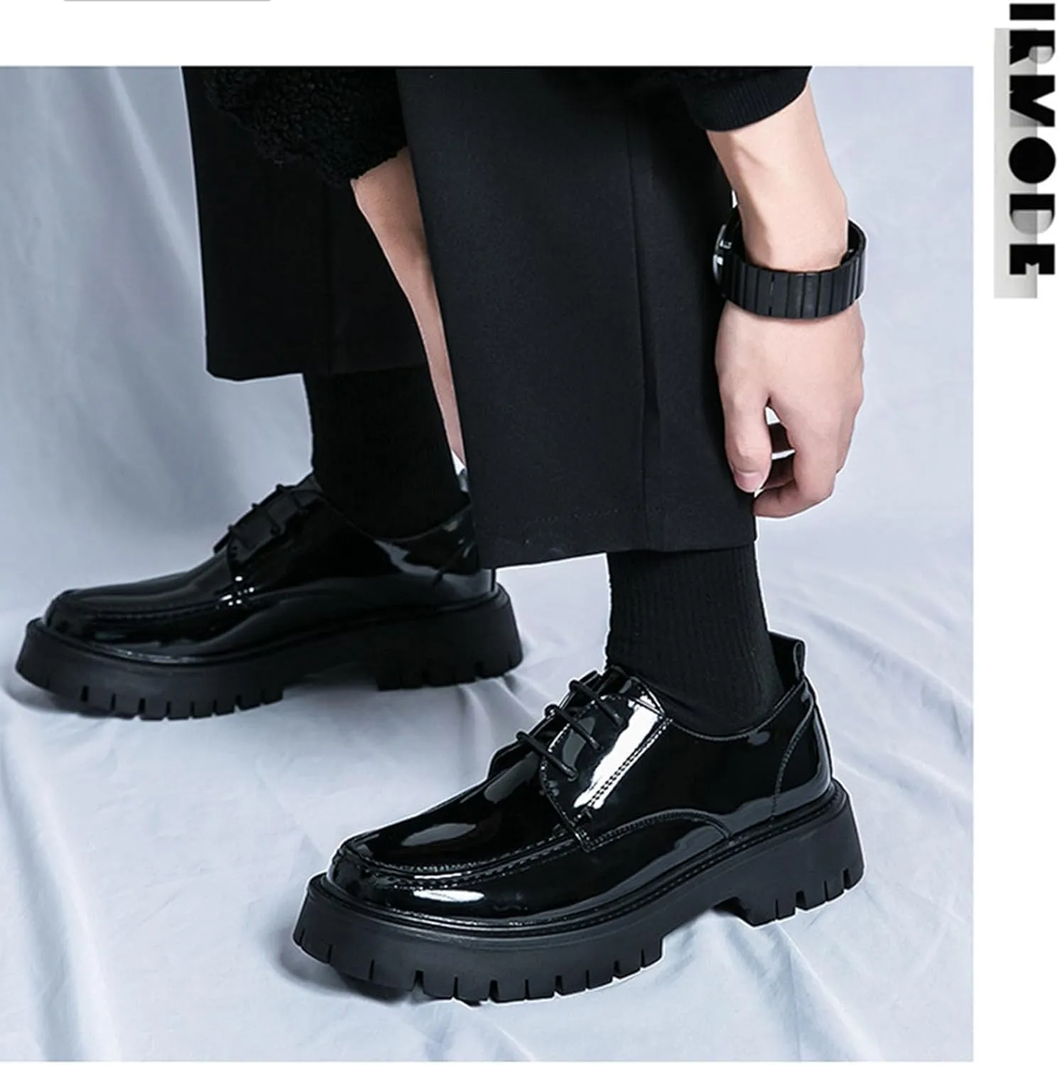 Classic British Style Thick Soled Leather Shoes for Men Fashionable Patent Leather Business Formal Leather Shoes Casual Non Slip Shiny Leather Shoes