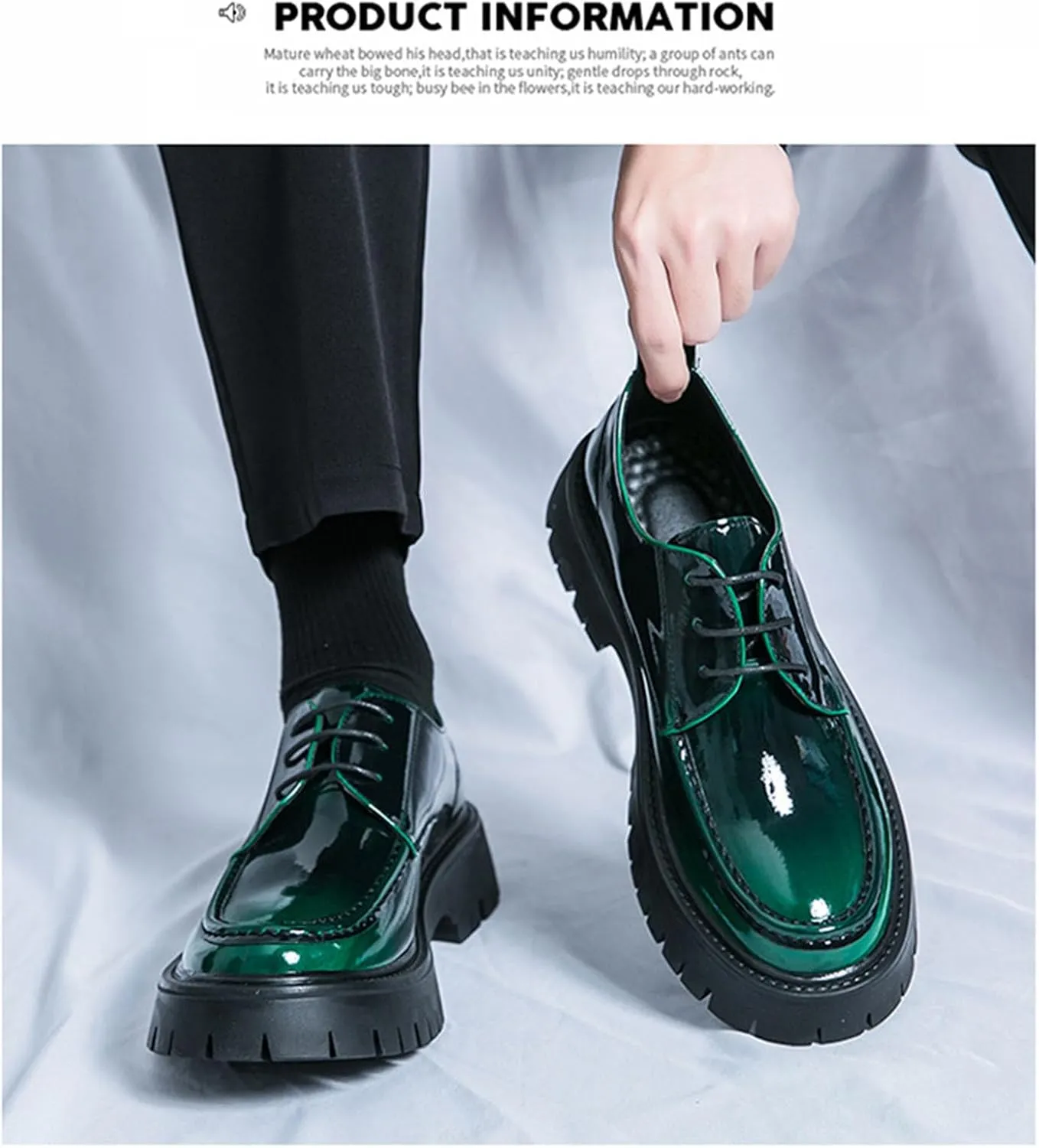 Classic British Style Thick Soled Leather Shoes for Men Fashionable Patent Leather Business Formal Leather Shoes Casual Non Slip Shiny Leather Shoes
