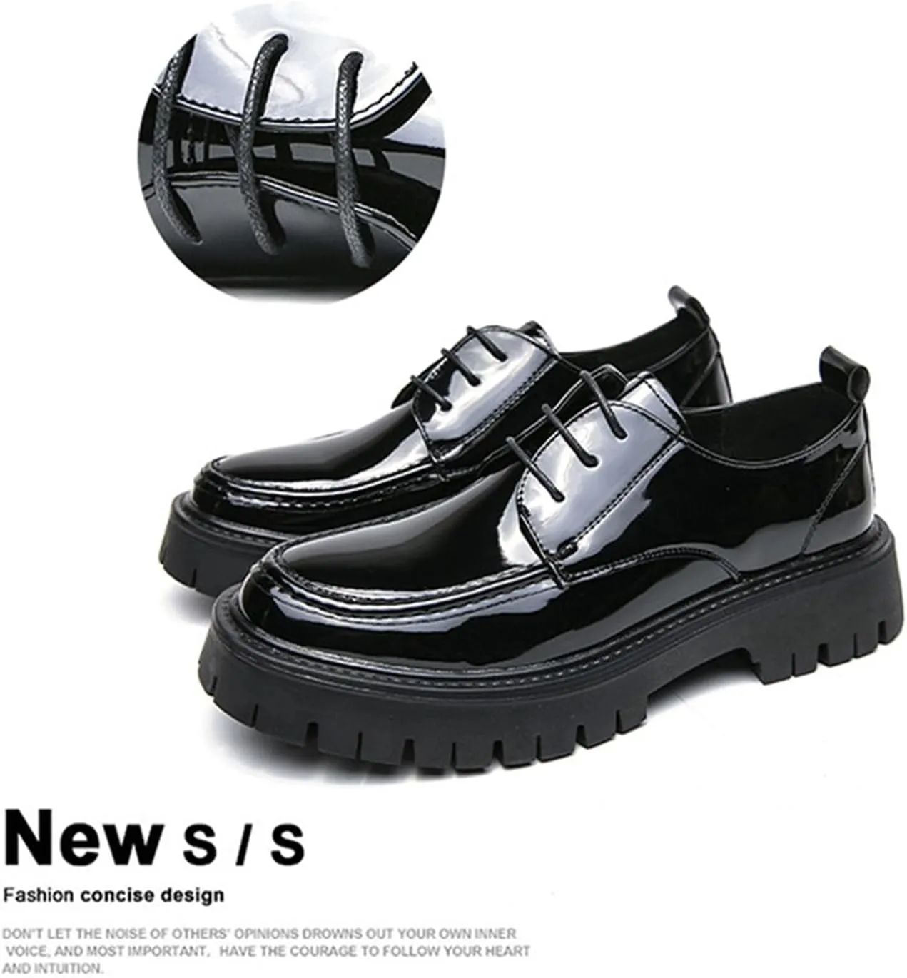 Classic British Style Thick Soled Leather Shoes for Men Fashionable Patent Leather Business Formal Leather Shoes Casual Non Slip Shiny Leather Shoes