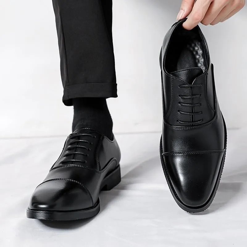 Classic Mens Dress Formal Shoes Italian Leather Lace Up Cap Toe Design Prom Wedding Anti-Slip Casual