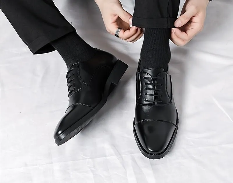 Classic Mens Dress Formal Shoes Italian Leather Lace Up Cap Toe Design Prom Wedding Anti-Slip Casual
