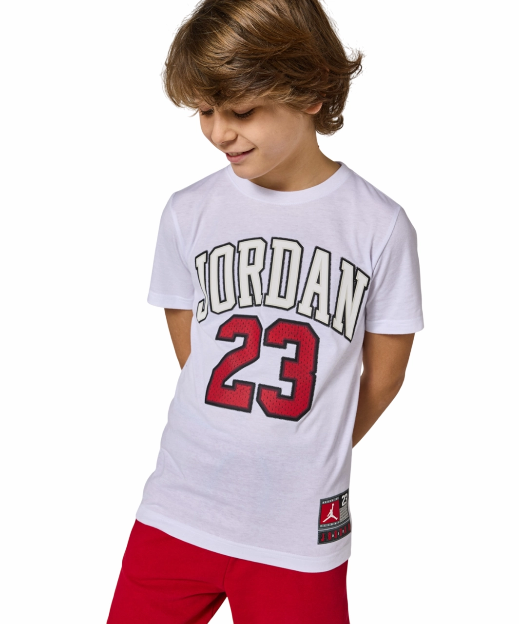 Sleek Layer OekoTexCertified Jordan maglietta manica corta da ragazzo Practice Flight 95A088-001 bianco