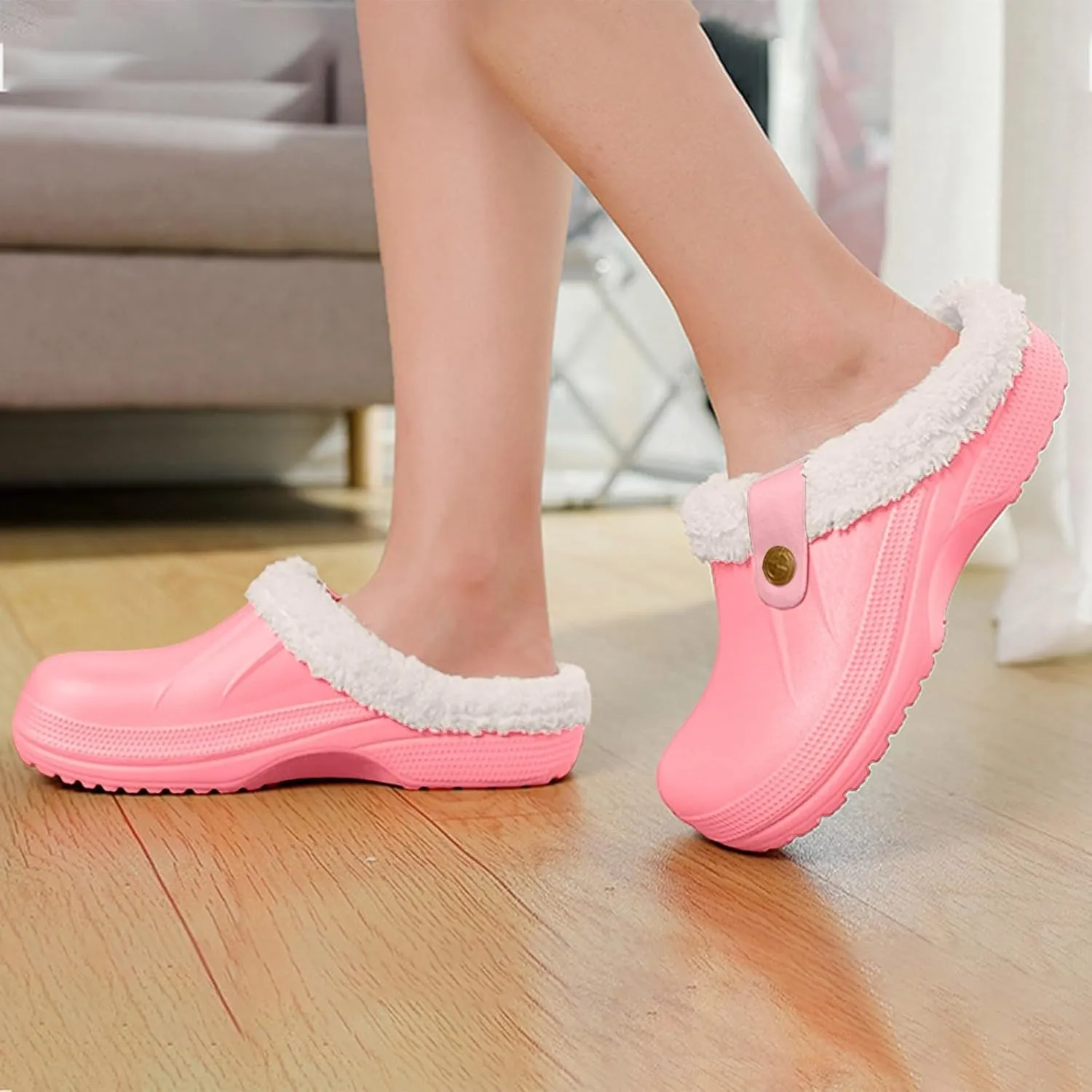Clog Slippers for Women Lined Croc Memory Foam Warm Garden Shoes Slippers Winter Waterproof Indoor Outdoor Shoes