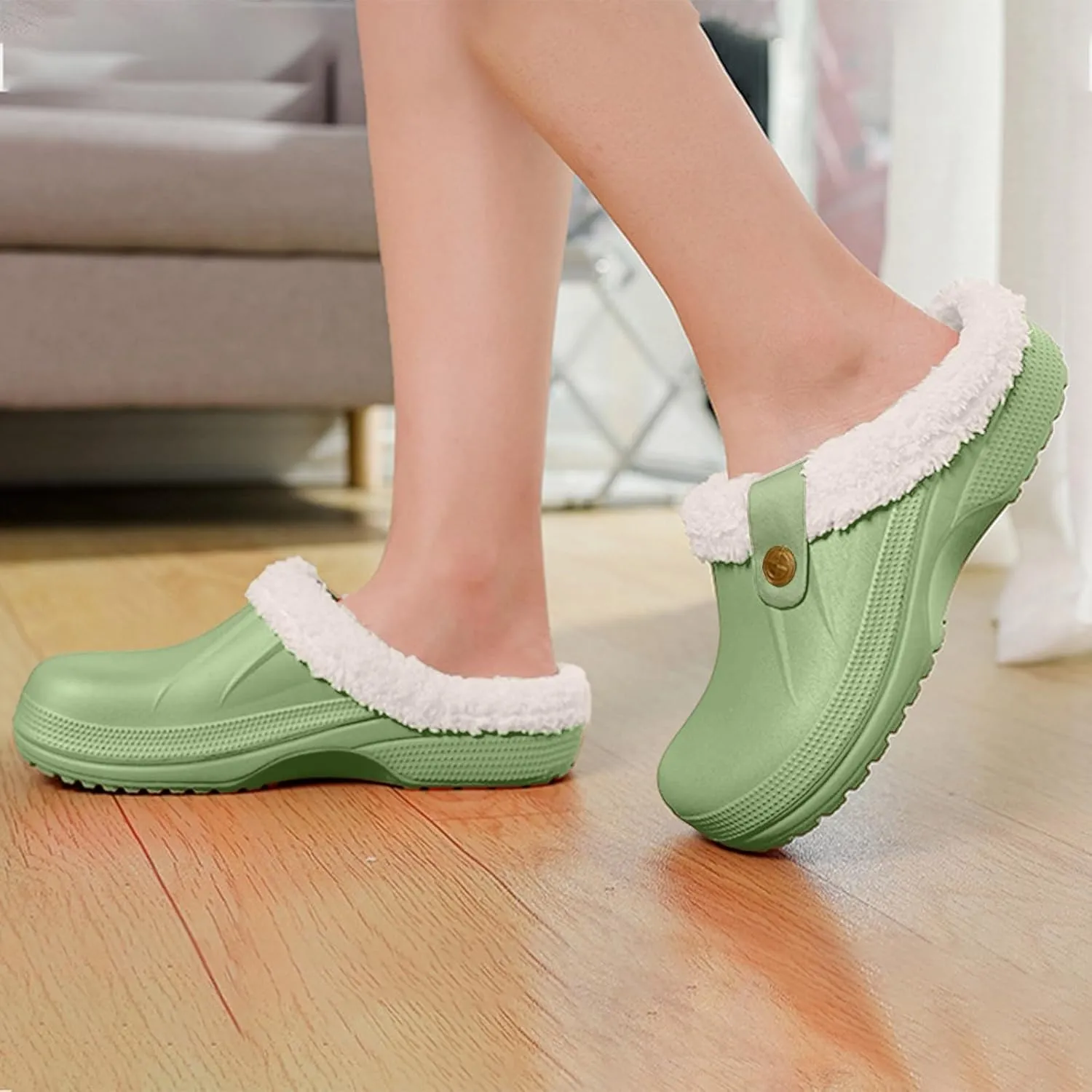 Clog Slippers for Women Lined Croc Memory Foam Warm Garden Shoes Slippers Winter Waterproof Indoor Outdoor Shoes