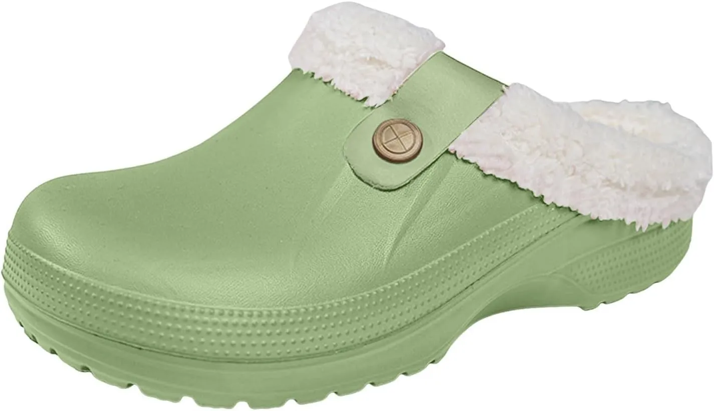 Clog Slippers for Women Lined Croc Memory Foam Warm Garden Shoes Slippers Winter Waterproof Indoor Outdoor Shoes