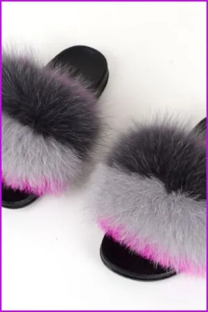 Colorful #O Fox Full-Pelt Fur Sliders DF003