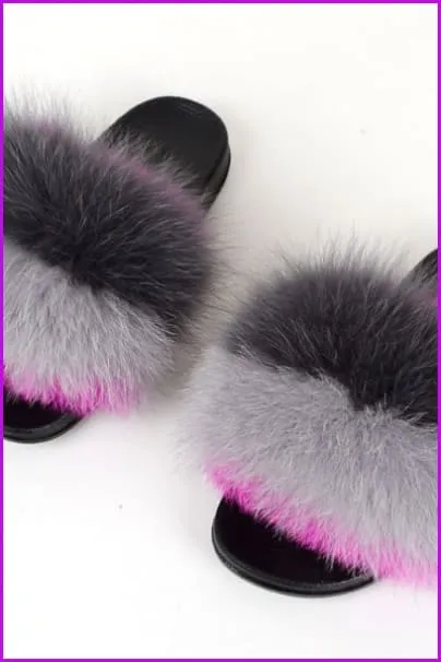 Colorful #O Fox Full-Pelt Fur Sliders DF003