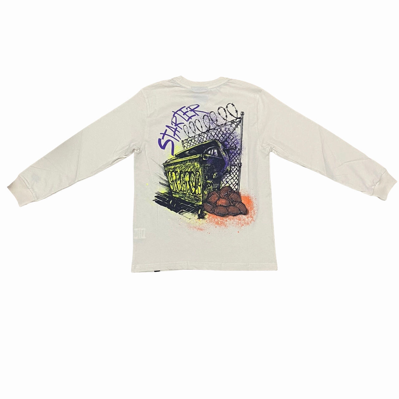 Starter maglietta manica lunga con stampa 1312 crema Distressed Hem Finish Fun Style