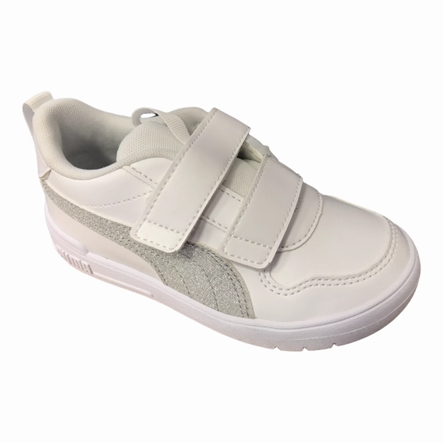 Puma sneakers da bambina Multiflex Glitzm FS V PS 384885 01 bianco argento running on flat ground