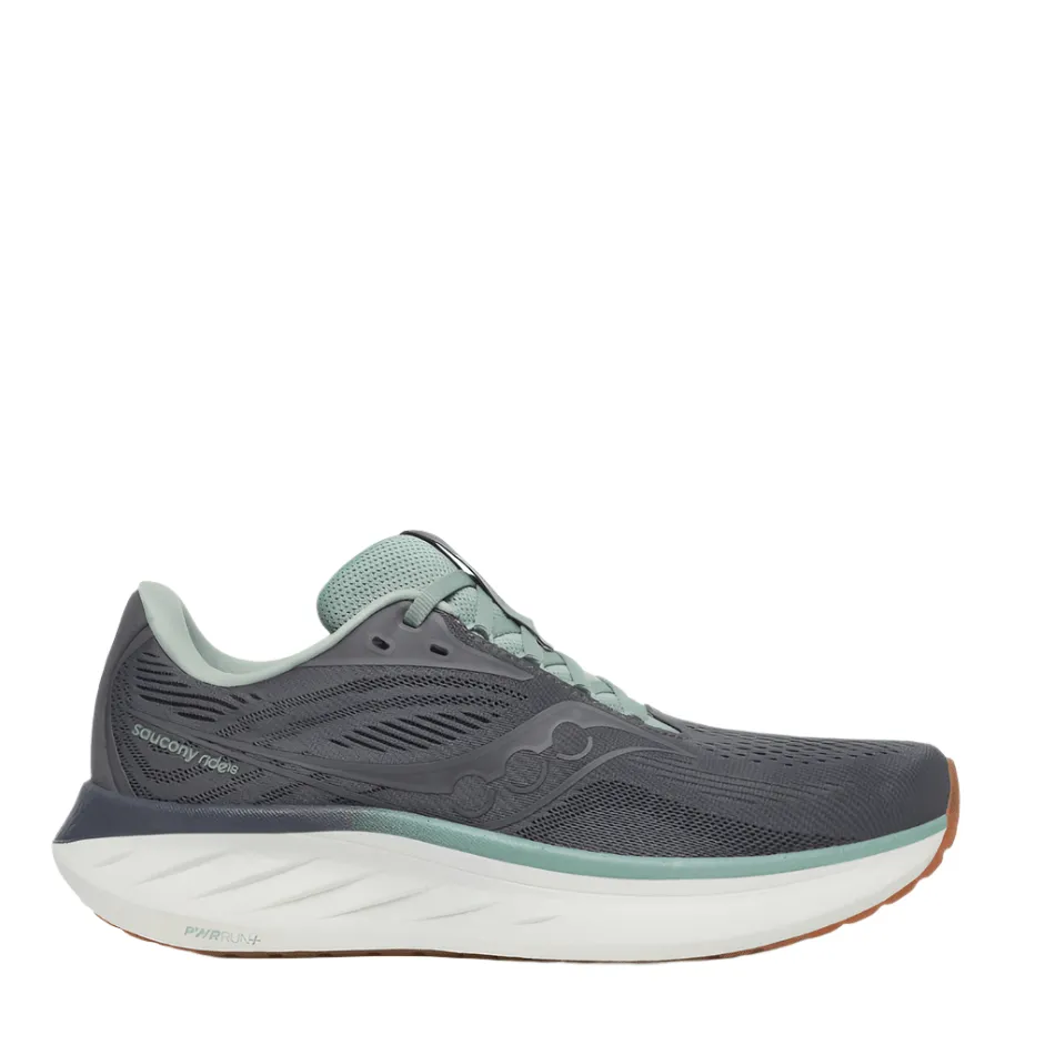 Saucony Men's Ride 18 Running Shoes in Carbon/Iceberg AW25 Lightweight Footwear form - fitting running gear