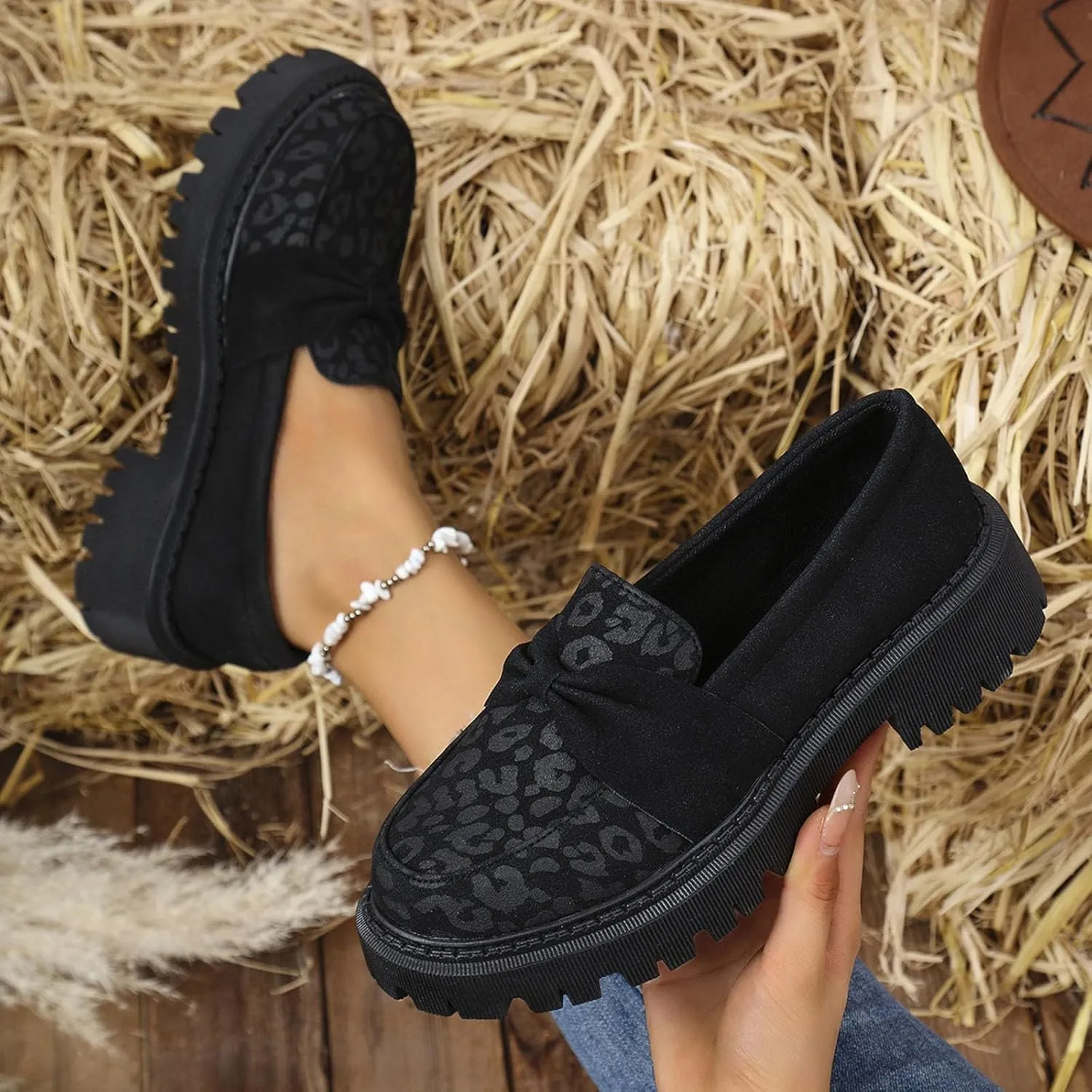 Comfy Loafers for Women Platform Shoes Wide Chunky Loafer Leather Penny Loafers Comfortable Dressy Business Shoes