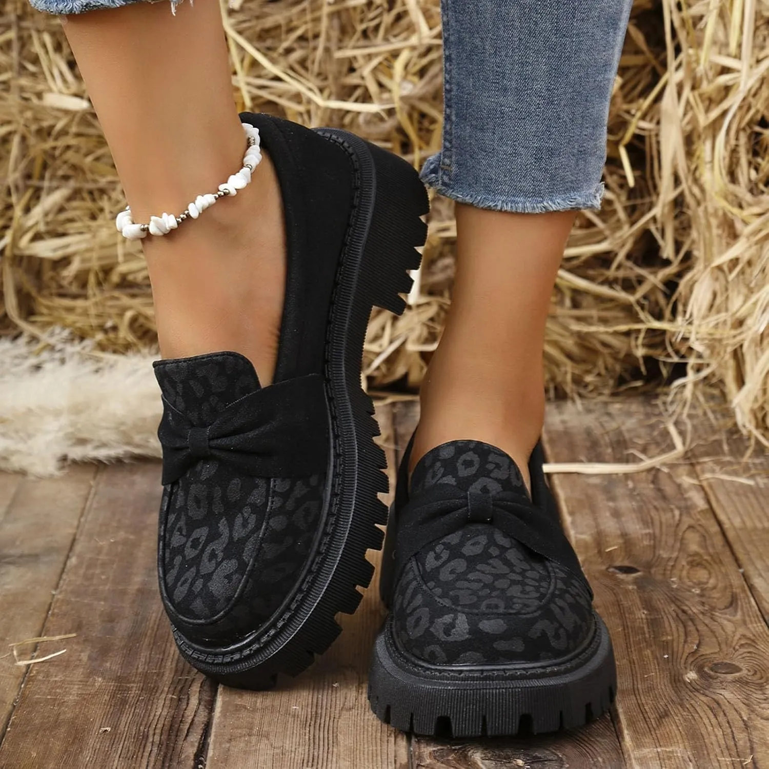Comfy Loafers for Women Platform Shoes Wide Chunky Loafer Leather Penny Loafers Comfortable Dressy Business Shoes
