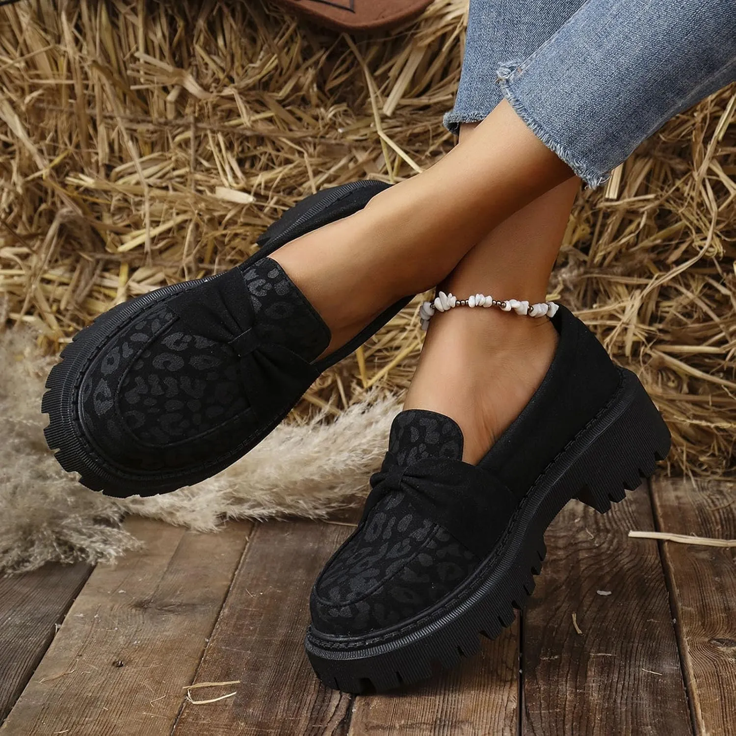 Comfy Loafers for Women Platform Shoes Wide Chunky Loafer Leather Penny Loafers Comfortable Dressy Business Shoes