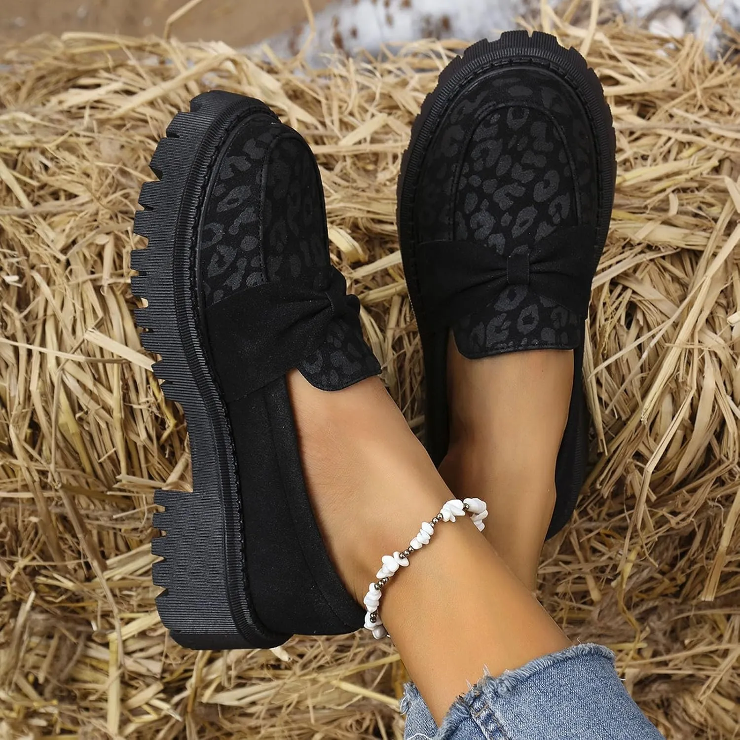 Comfy Loafers for Women Platform Shoes Wide Chunky Loafer Leather Penny Loafers Comfortable Dressy Business Shoes