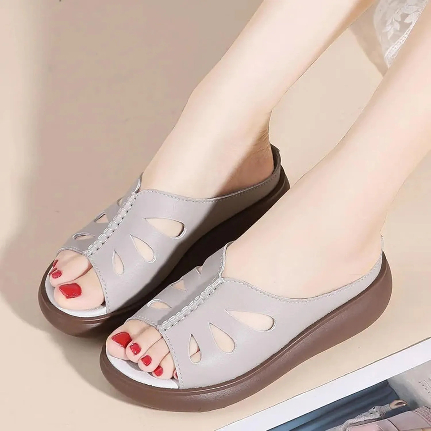 Comfy Platform Sandals for Women Casual Slip on Sandals Dressy Wedge Sandals with Arch Support Summer Beach Sandales