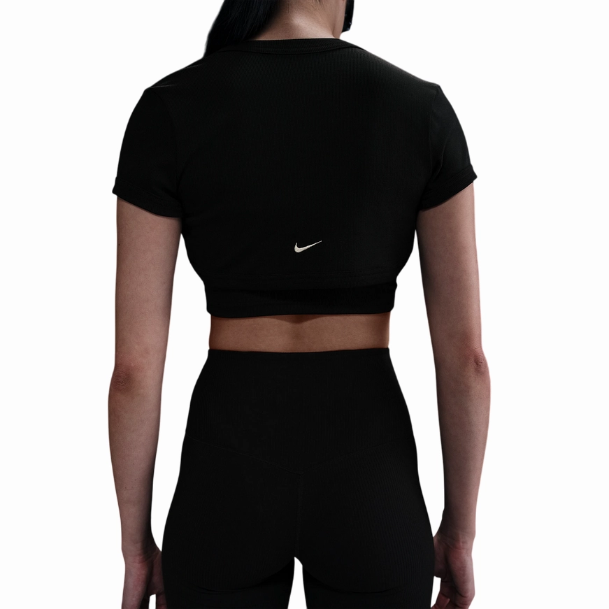 Dynamic Tension Zones Nike Top corto da donna aderente 2 in 1 a mini costine HJ1299-010 nero