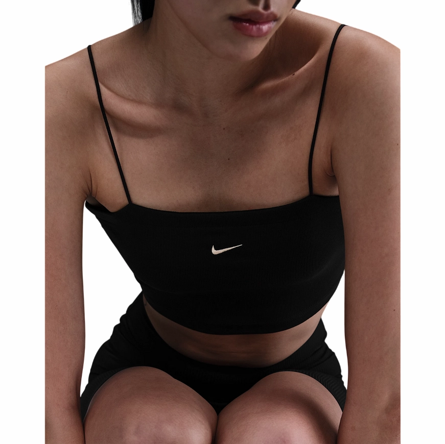 support role Nike Top corto da donna aderente 2 in 1 a mini costine HJ1299-010 nero