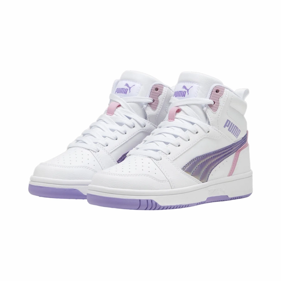 Puma scarpa sneakers da ragazza Rebound V6 Mid Bouncy Sky 398725-01 bianco-lavanda suede shoes