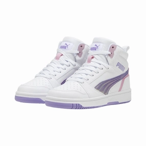 Puma scarpa sneakers da ragazza Rebound V6 Mid Bouncy Sky 398725-01 bianco-lavanda suede shoes