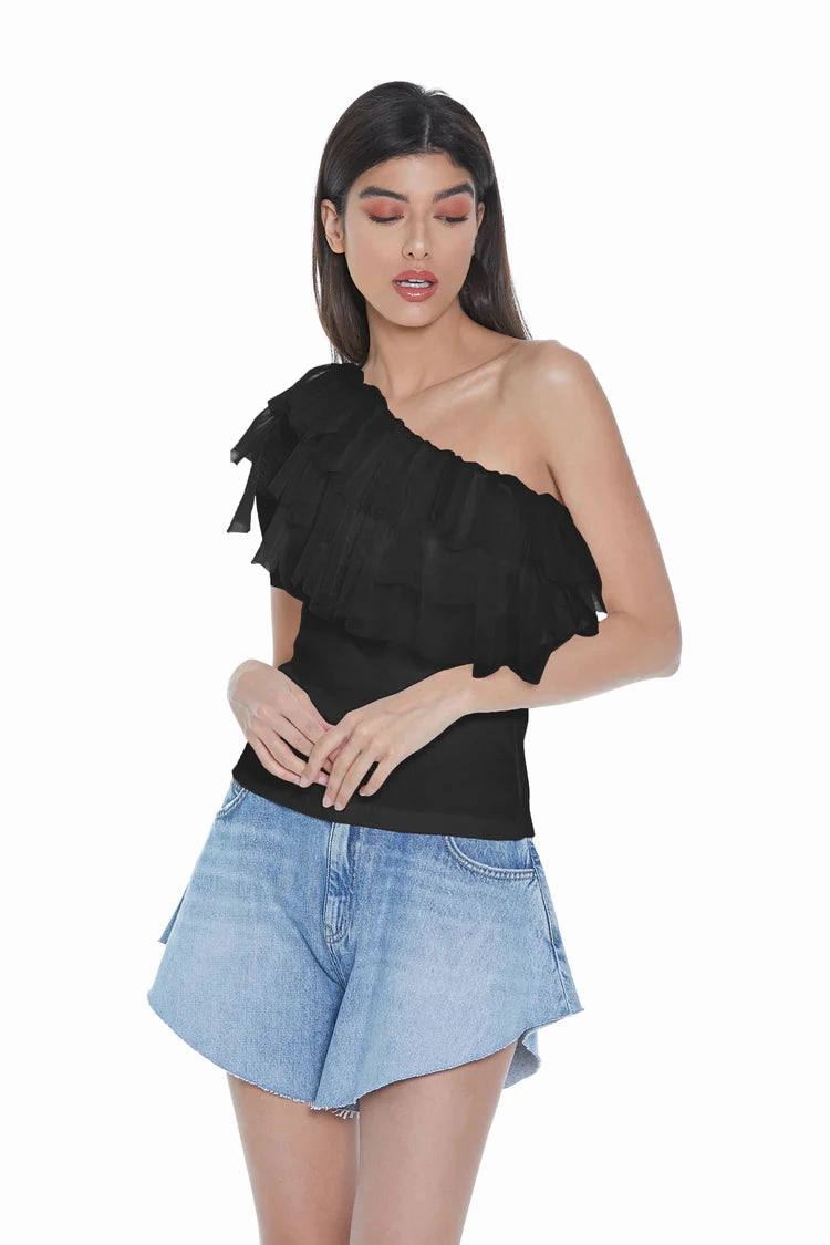 Desert - suitable Relish t-shirt monospalla con tulle Riku RDP2301146005 black