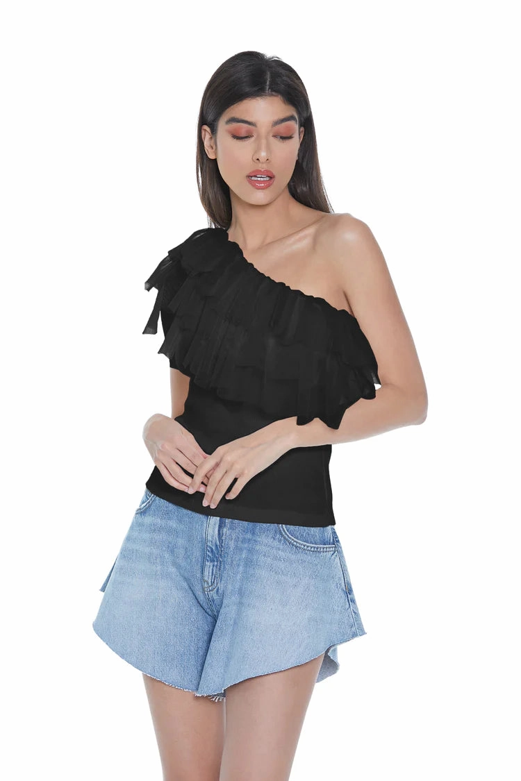 Relish t-shirt monospalla con tulle Riku RDP2301146005 black high humidity use