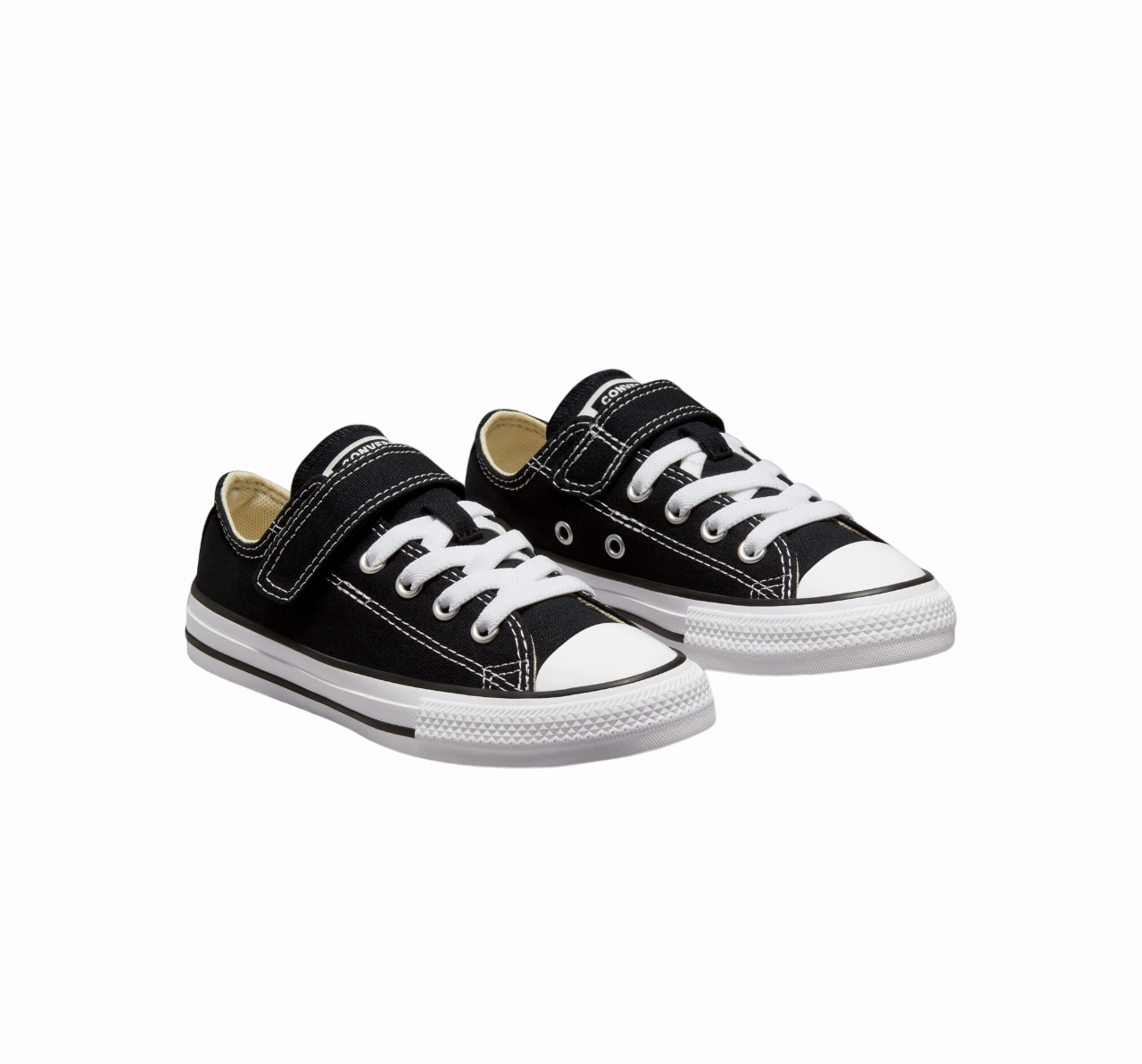 Converse scarpa sneaker da ragazzi con laccio elastico e velcro Chuck Taylor All Star 372881C nero bianco Flexible Design