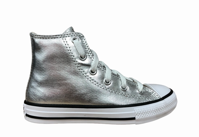 Converse scarpa sneakers alta alla caviglia da bambina Ctas Hi Metallic G 670179C argento metallico Posture