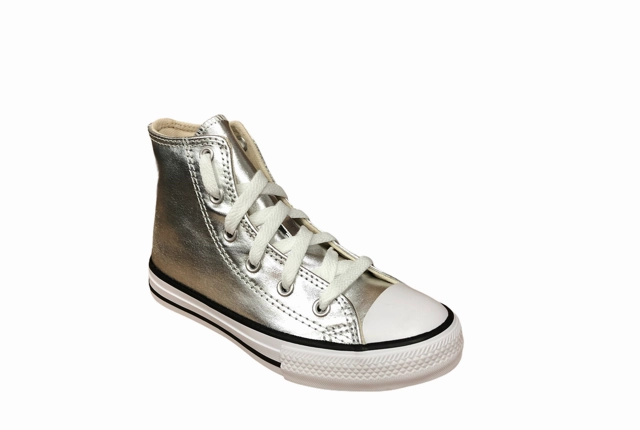 Flexible Outsole Grooves running in the rain Converse scarpa sneakers alta alla caviglia da bambina Ctas Hi Metallic G 670179C argento metallico