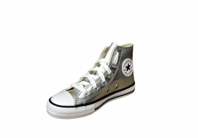 Converse scarpa sneakers alta alla caviglia da bambina Ctas Hi Metallic G 670179C argento metallico Flexible Running Tech