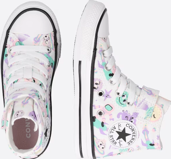 Converse scarpa sneakers da bambina alta con laccio elastico e velcro Ctas 1V HI A02968C bianco grass running Non Compression Upper