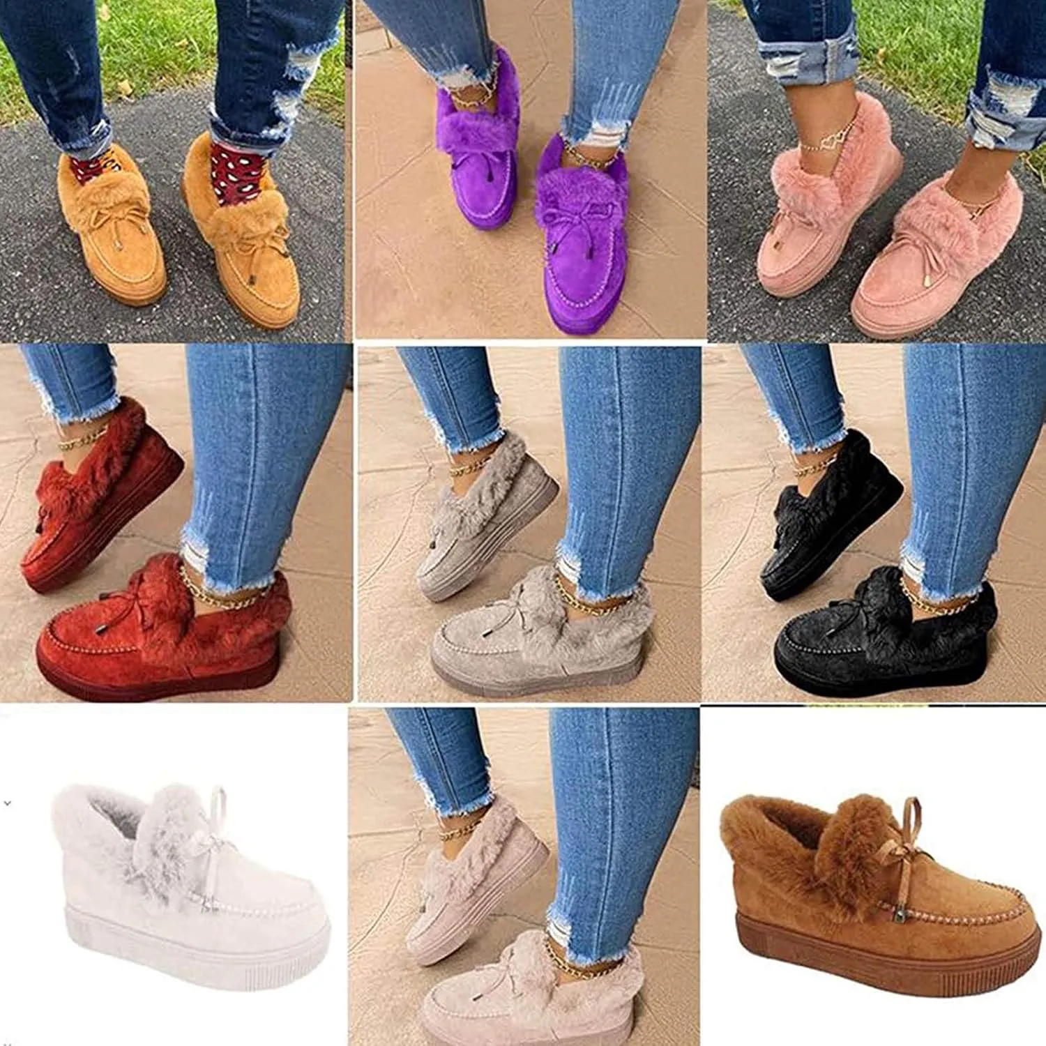 Corashoes Casual Fashion Flat Boots for Women, Kandylane Cute Warm Winter Durable Shoes, Suede Flat, Snow Boots Loafer Platform Shoes Comfortable, Thick Plush Keep Warm Loafer Flats,Purple,US:8.5